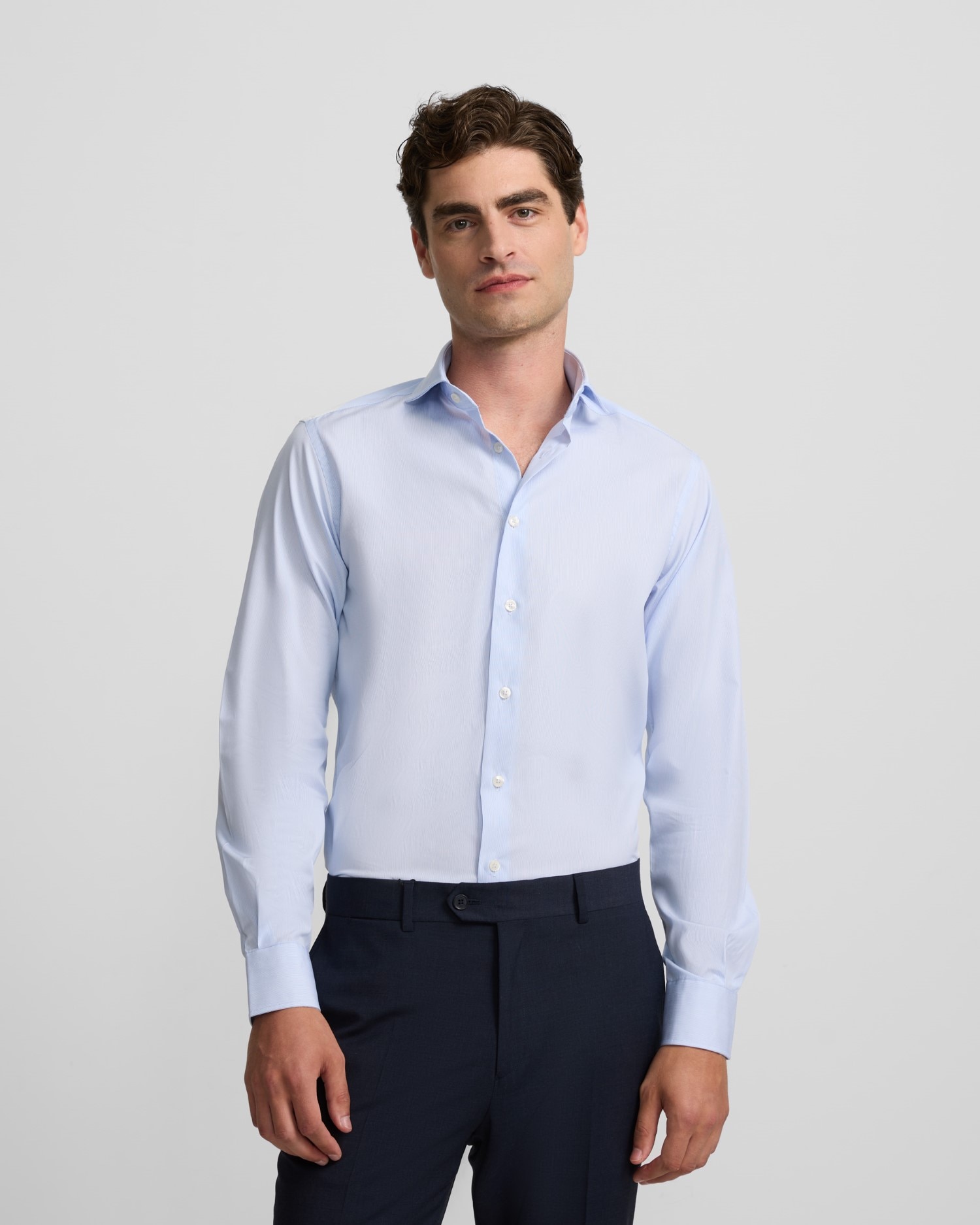 Camisa Formal Às Riscas Mini com Punho Simples Azul-claro-1