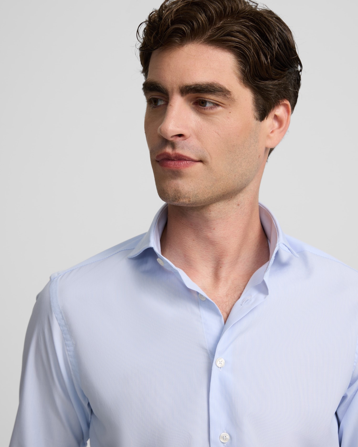Camisa Formal Às Riscas Mini com Punho Simples Azul-claro-3