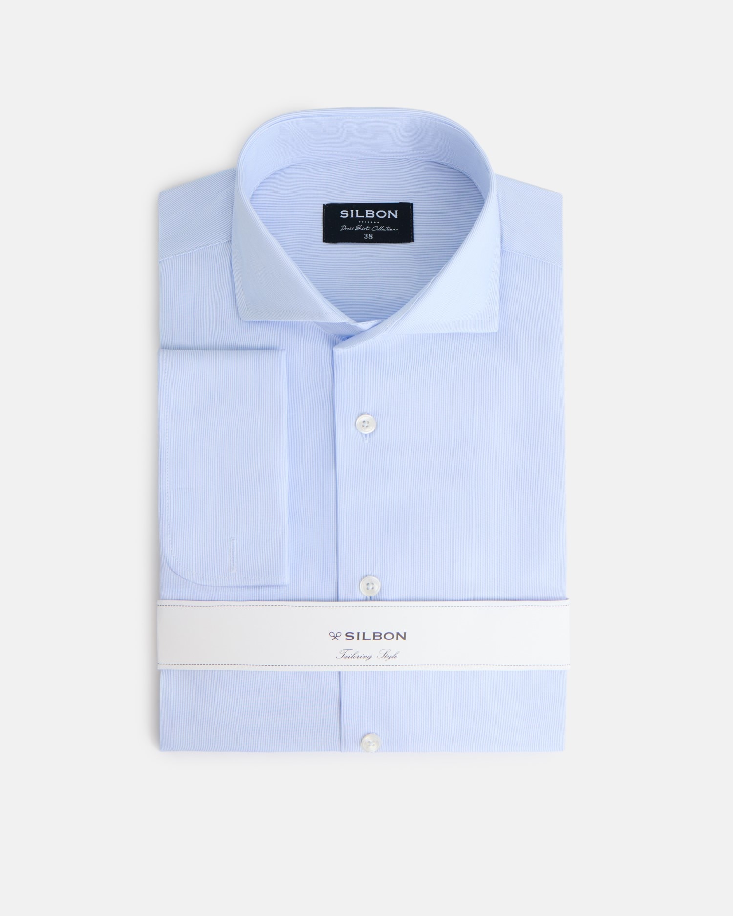 Imagem 0 de Camisa Formal Às Riscas Mini com Punho Duplo em Celeste