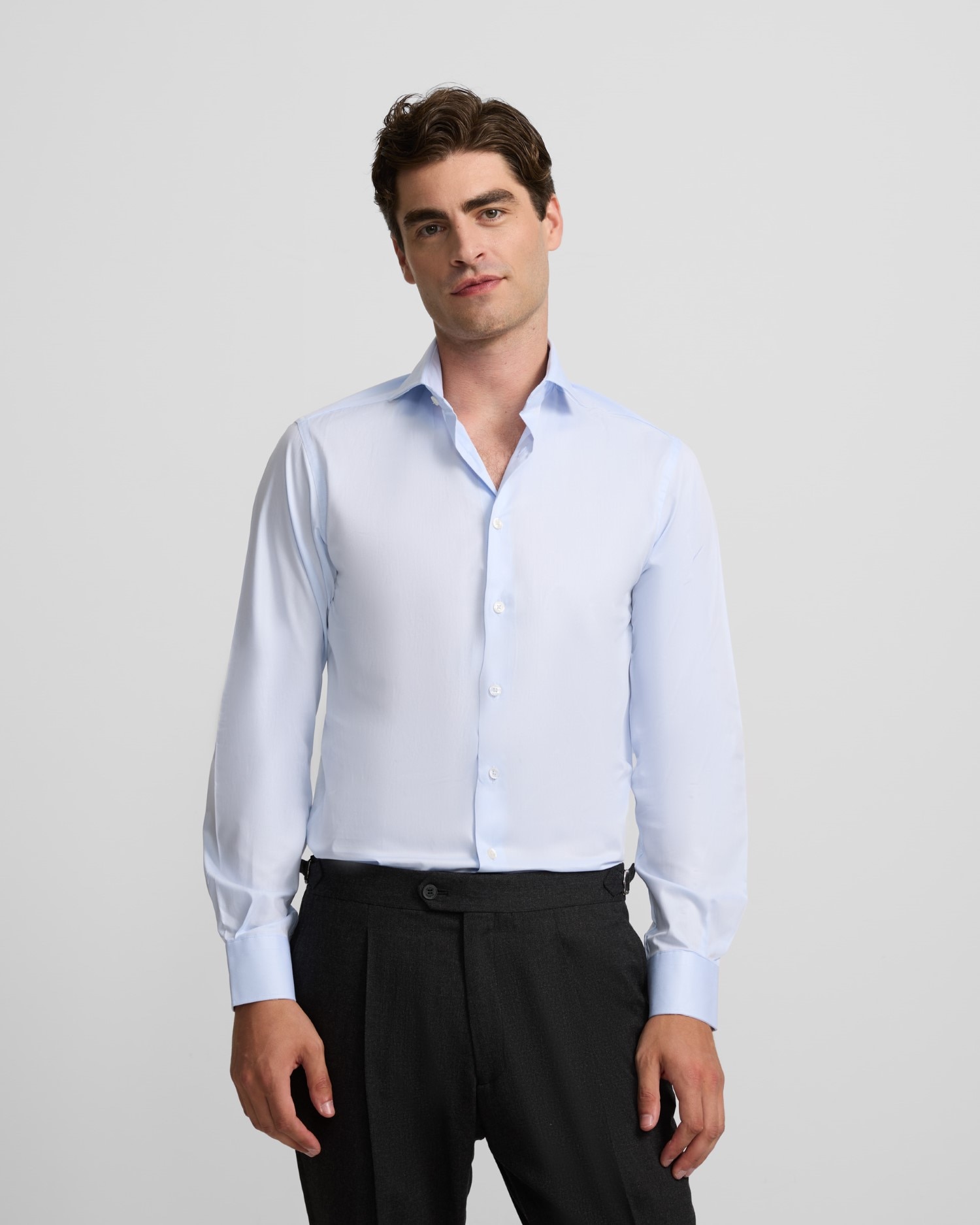 Camisa Formal Às Mini Riscas com Punho Simples Azul-claro-1