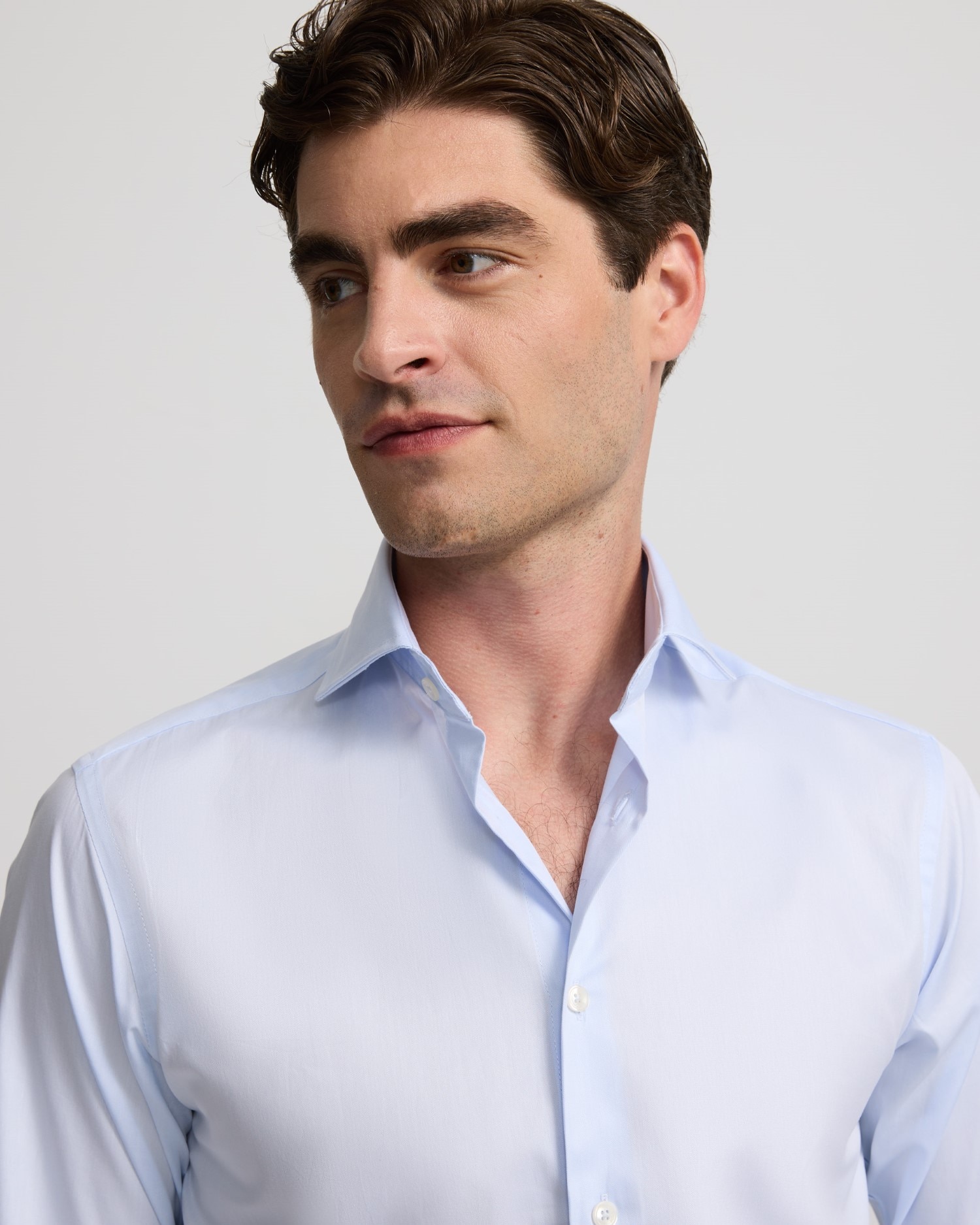 Camisa Formal Às Mini Riscas com Punho Simples Azul-claro-3