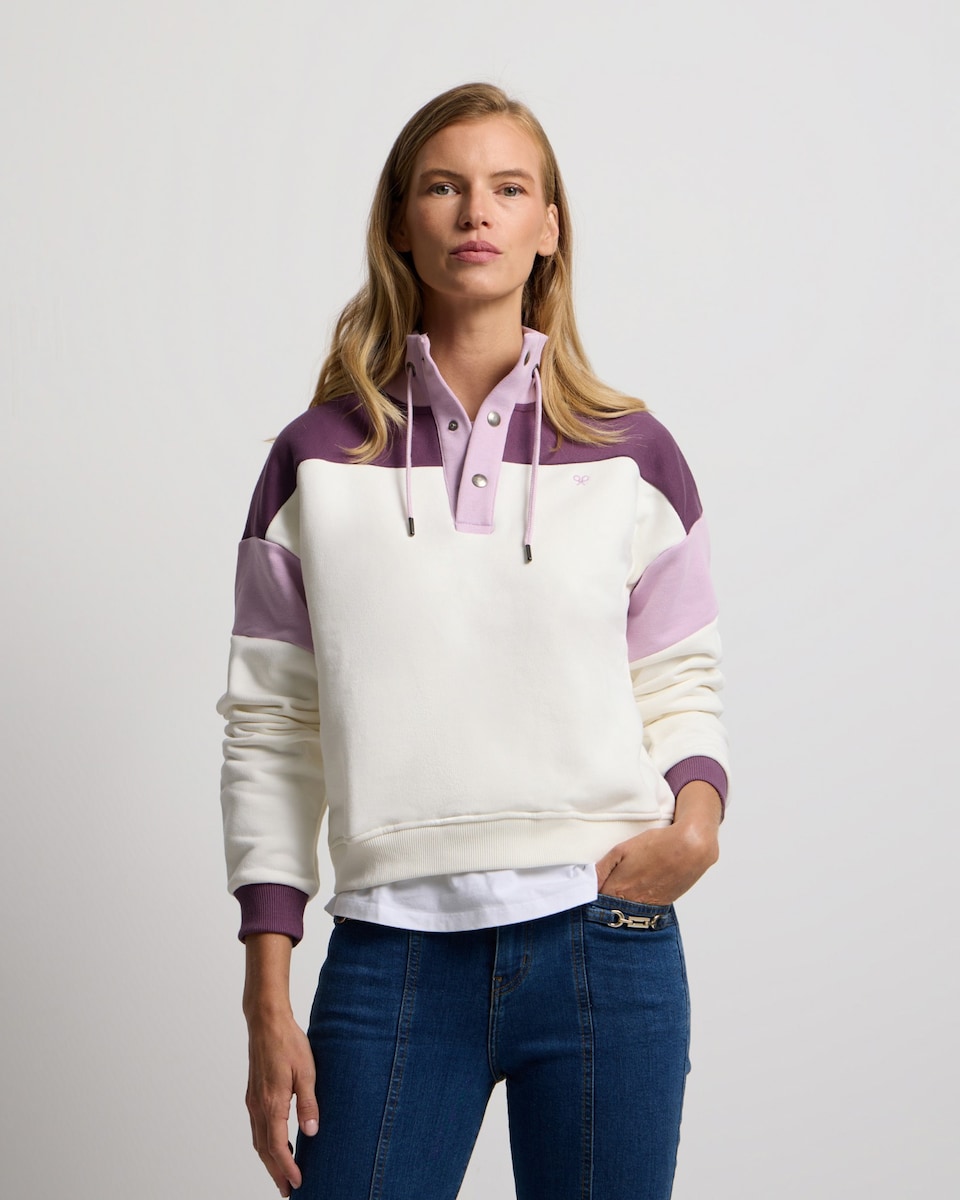 Sweat Tricolor Gola com Botões Roxos Roxo-1