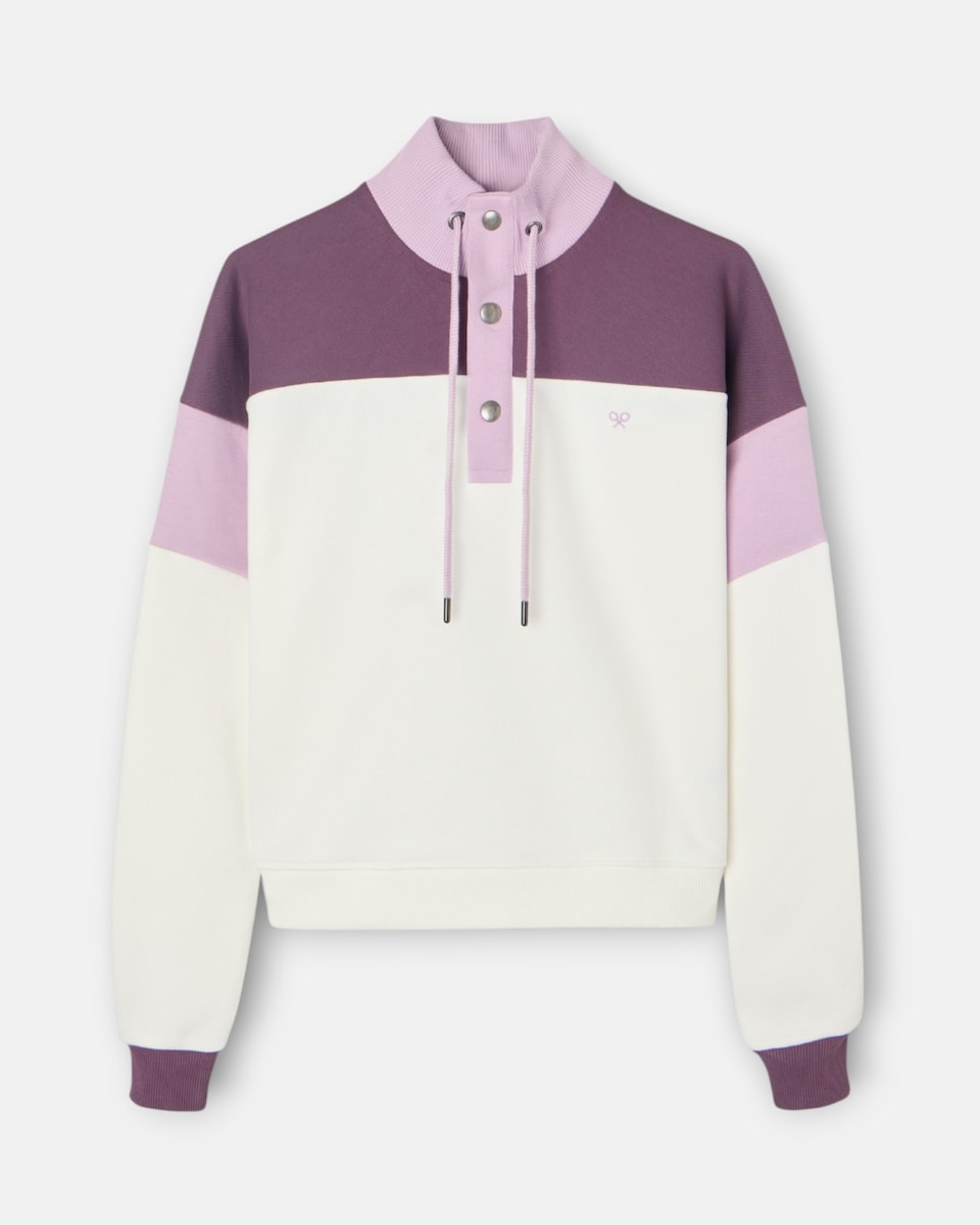 Sweat Tricolor Gola com Botões Roxos Roxo-4