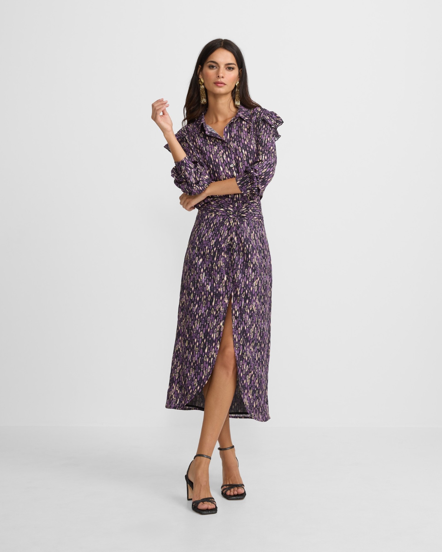 Imagem 0 de Saia Midi com Abertura e Estampado Ikat em Roxo