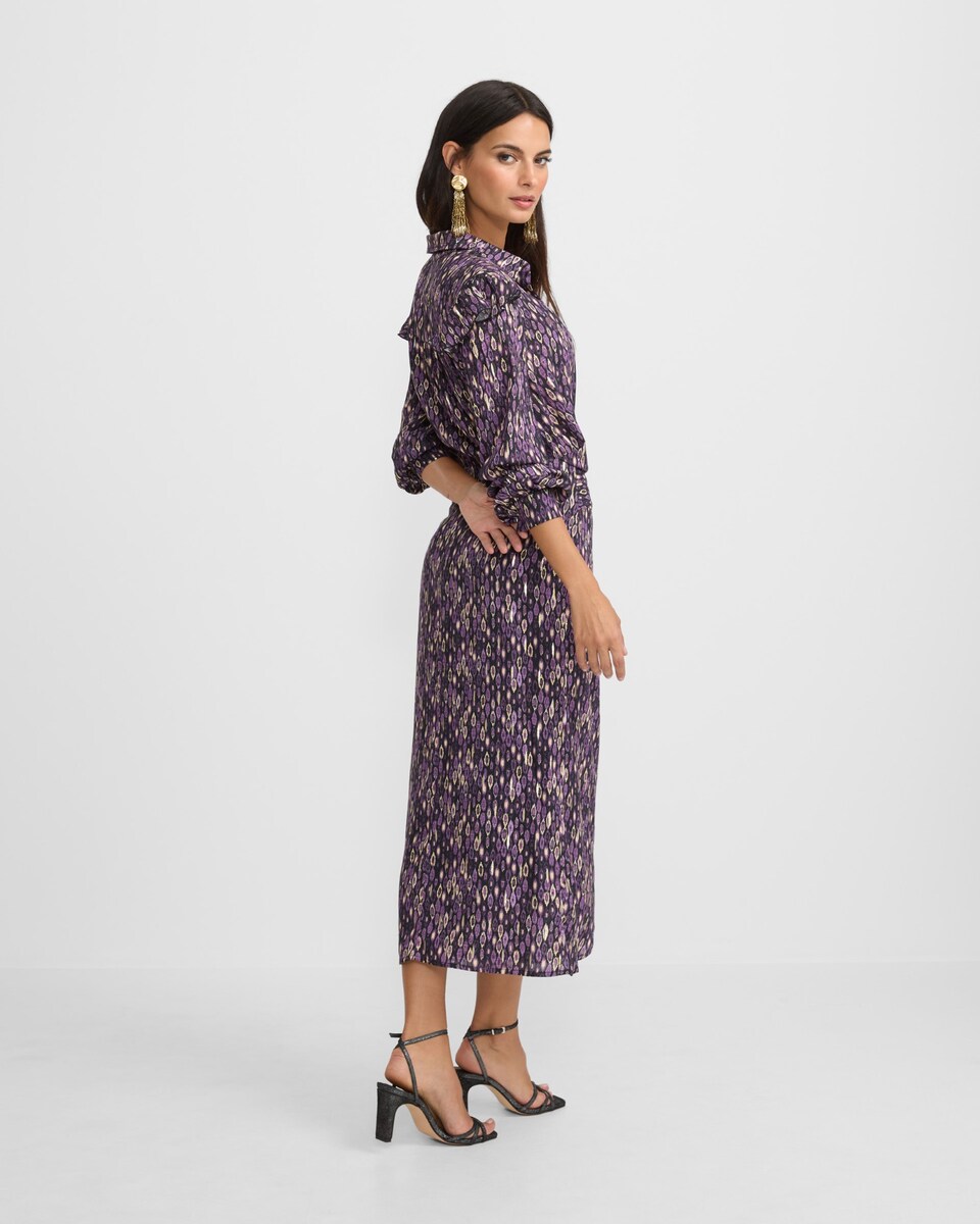 Saia Midi com Abertura e Estampado Ikat em Roxo Roxo-2