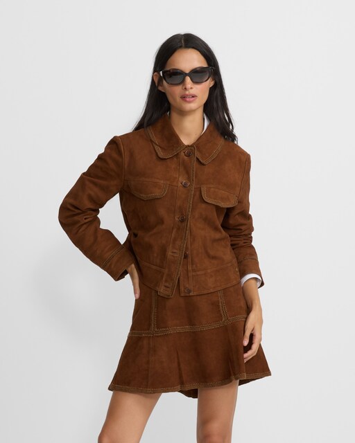 Imagem 0 de Casaco em Pele Camurça em Castanho