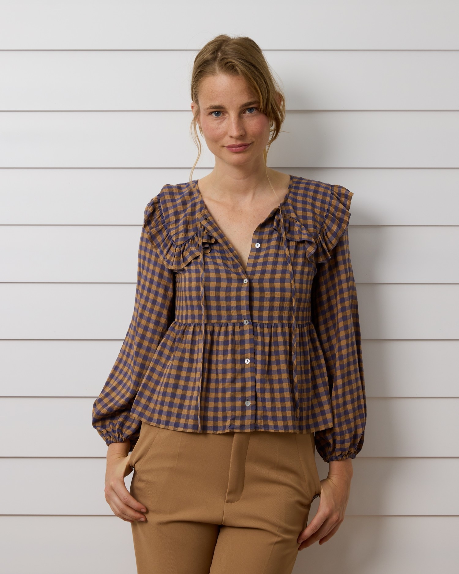 Imagem 0 de Blusa de Gola Bobo Vichy Azul