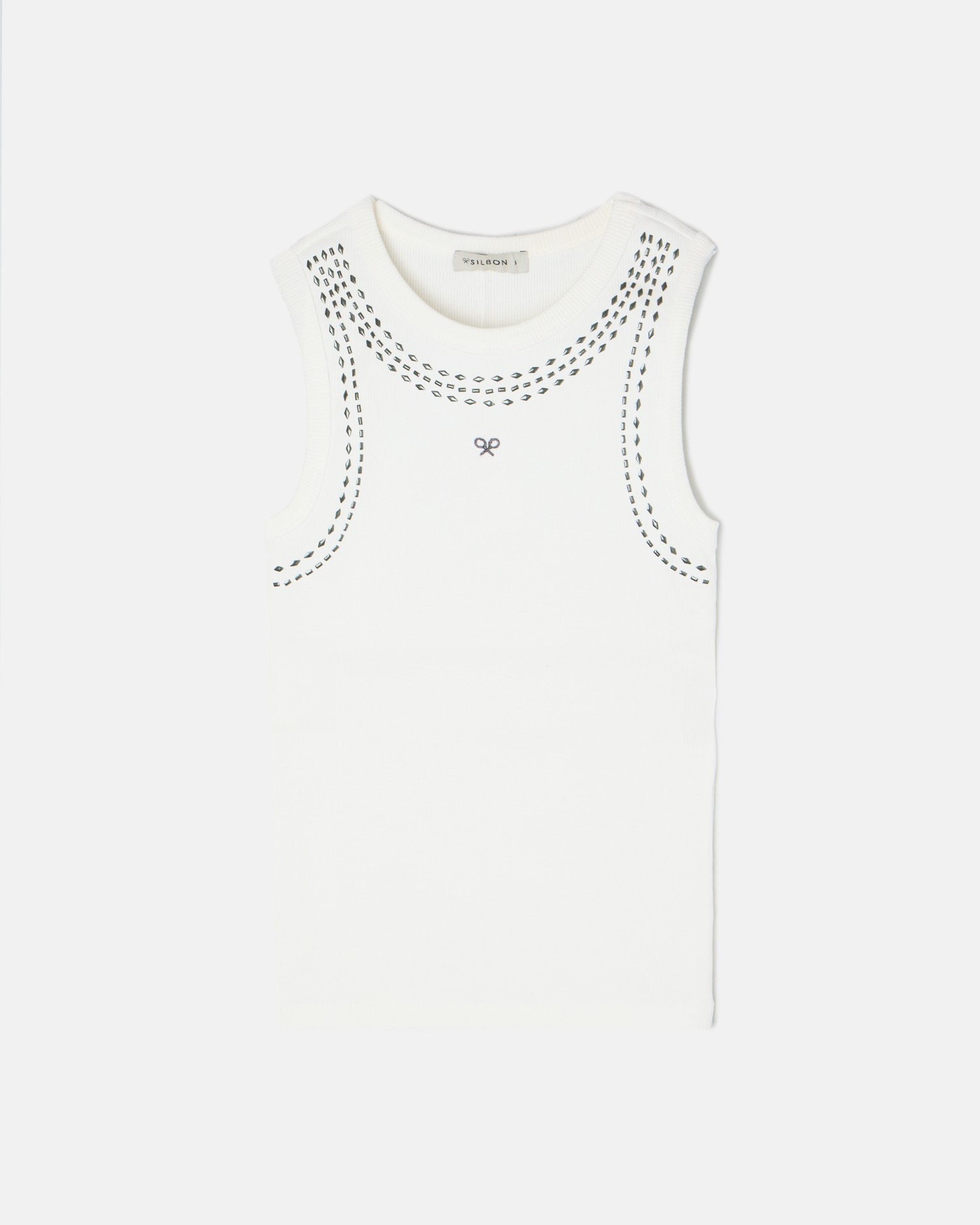 T-shirt Tank Top com Tachas Branco-4