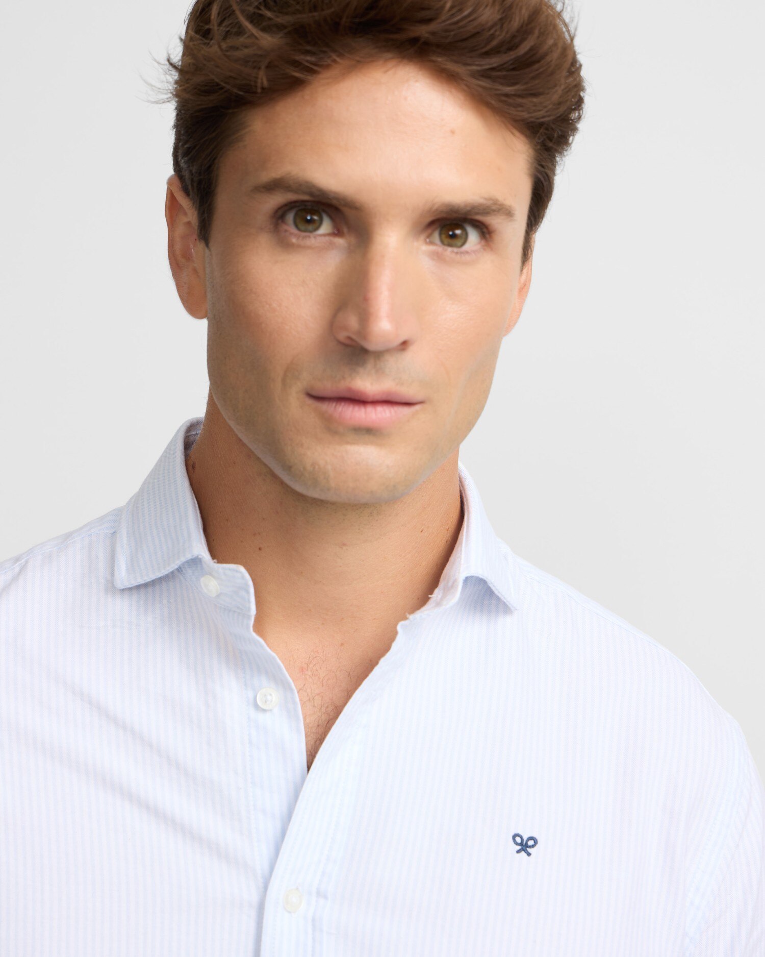 Camisa Sport Oxford Cutaway Às Riscas em Celeste Azul-celeste-3
