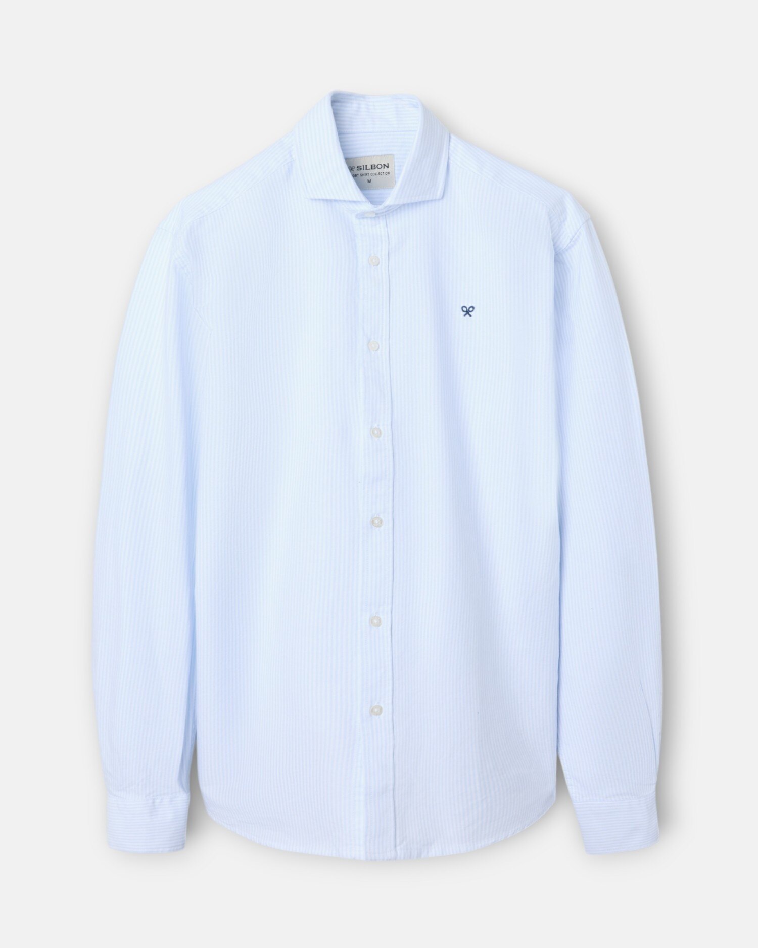 Camisa Sport Oxford Cutaway Às Riscas em Celeste Azul-celeste-4