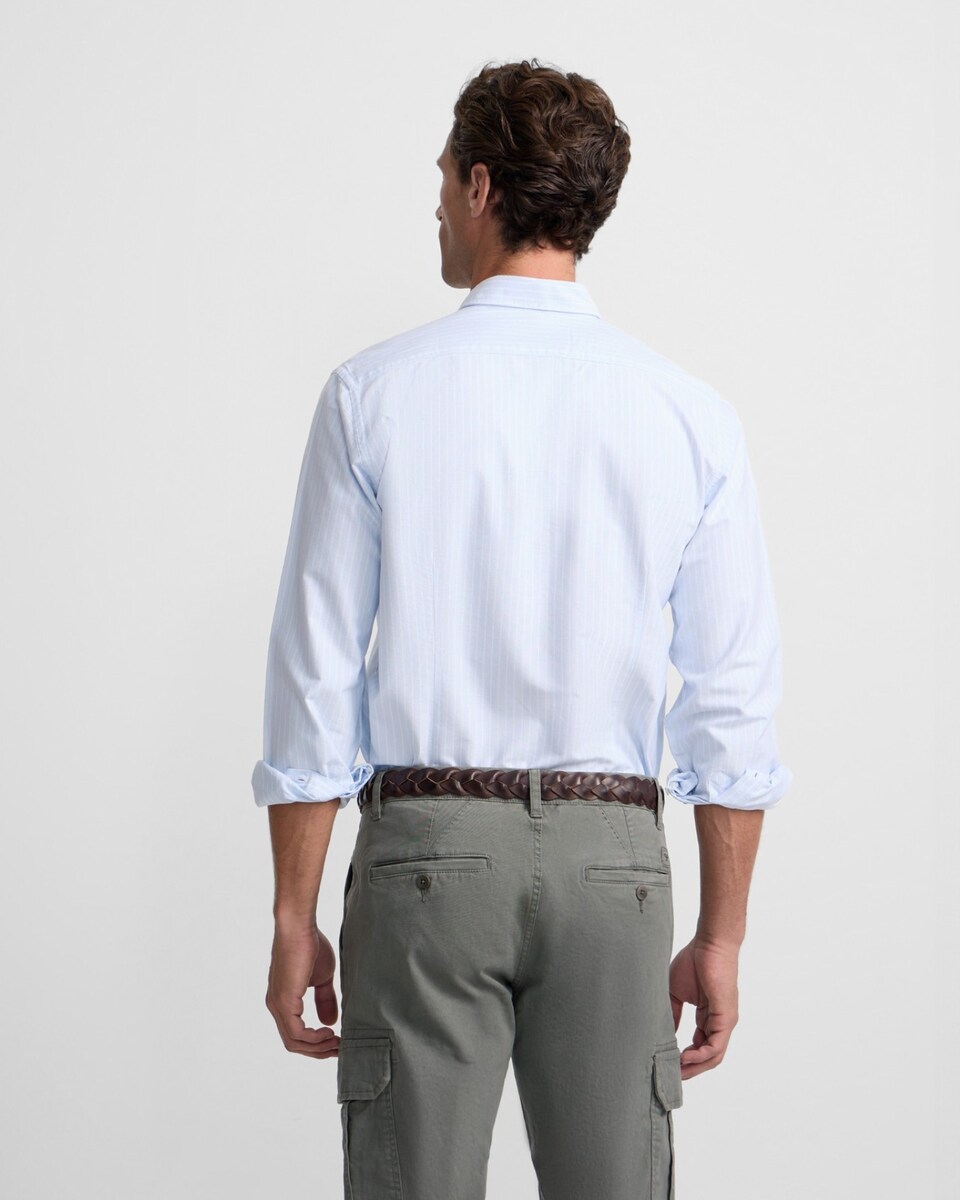 Camisa Oxford Sport Raquetes e Riscas Azul Branco-2