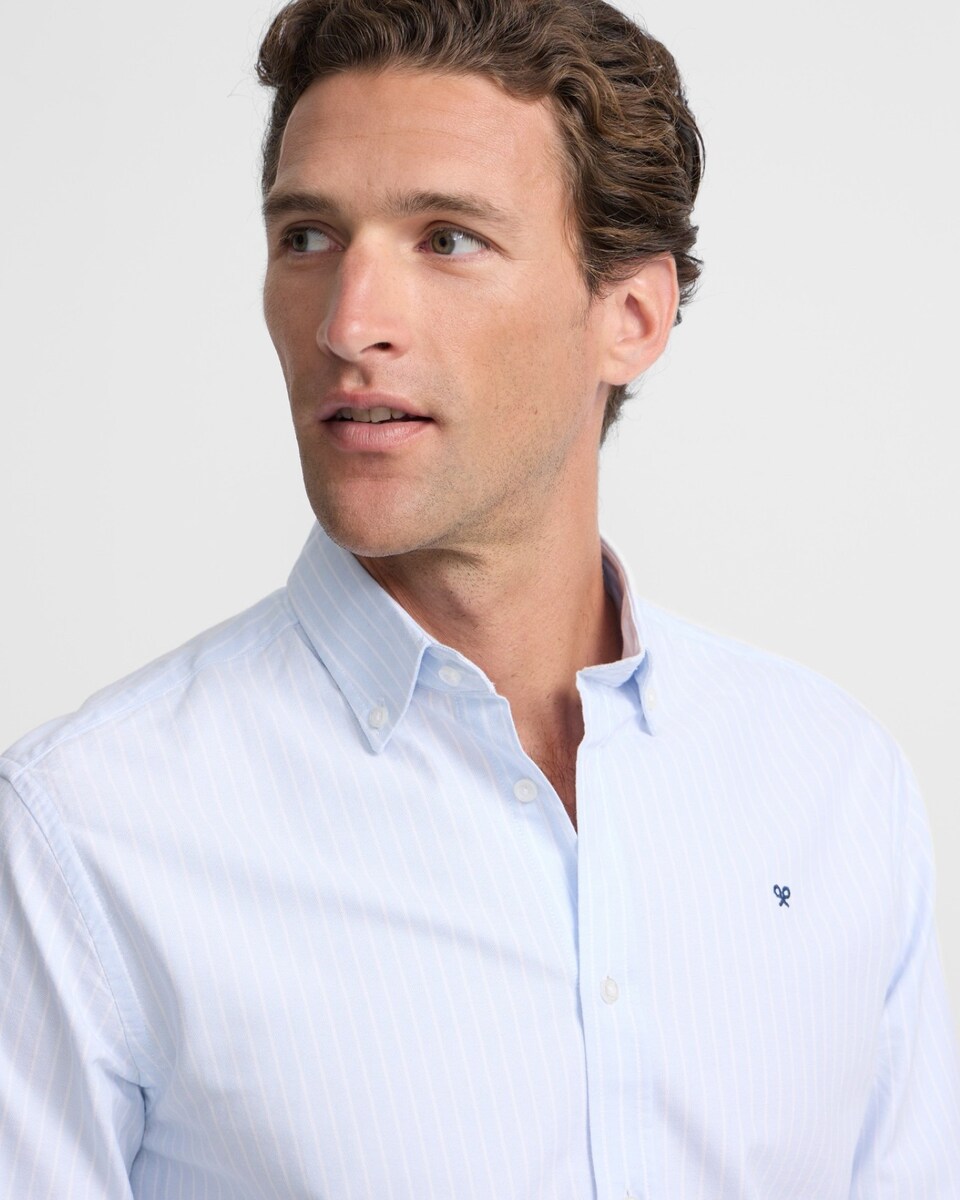 Camisa Oxford Sport Raquetes e Riscas Azul Branco-3