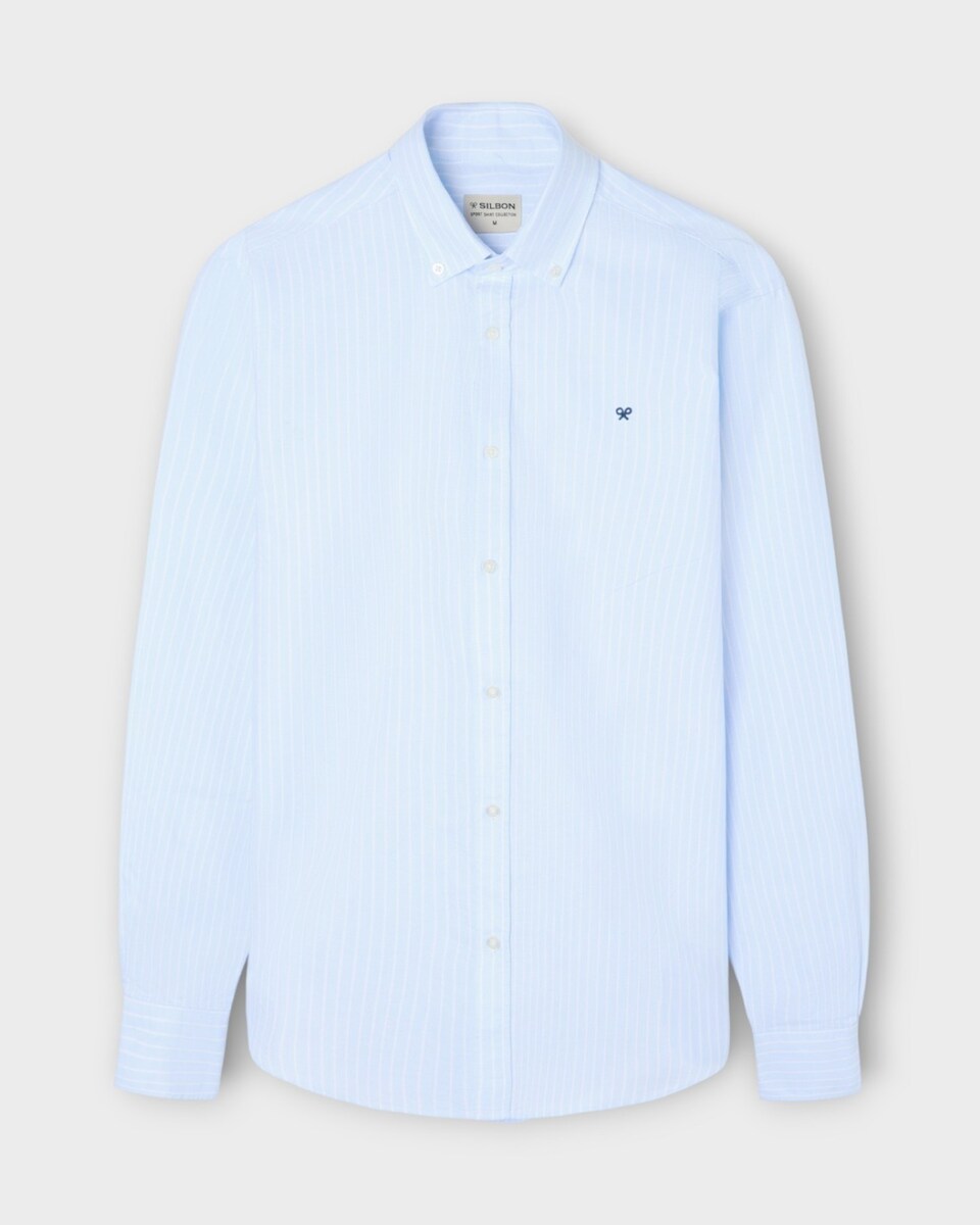 Camisa Oxford Sport Raquetes e Riscas Azul Branco-4