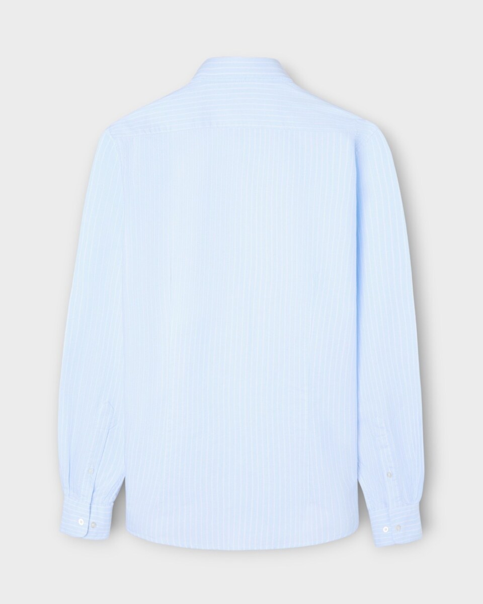 Camisa Oxford Sport Raquetes e Riscas Azul Branco-5