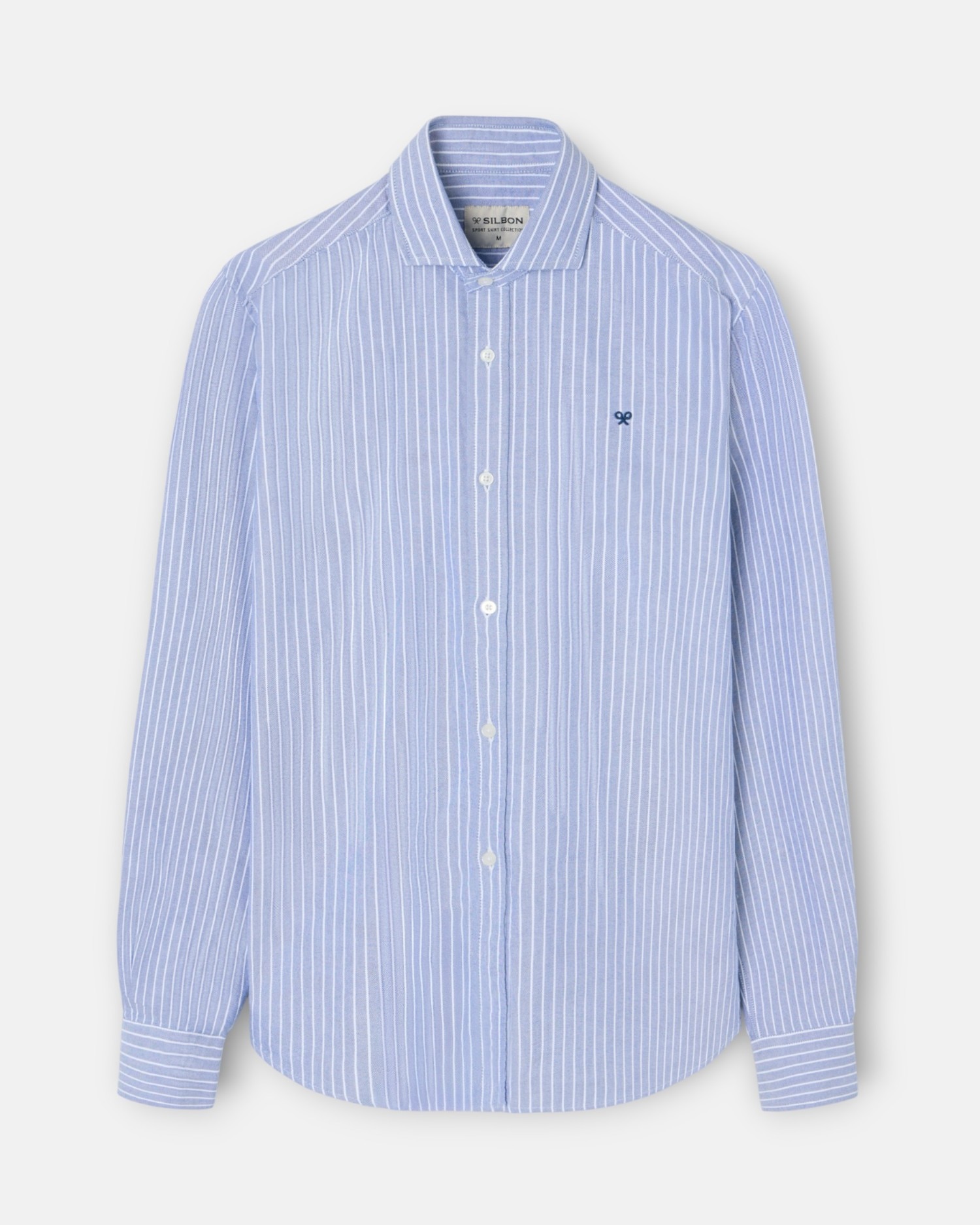 Camisa Oxford Sport Branca Às Riscas Finas Azul-claro-1