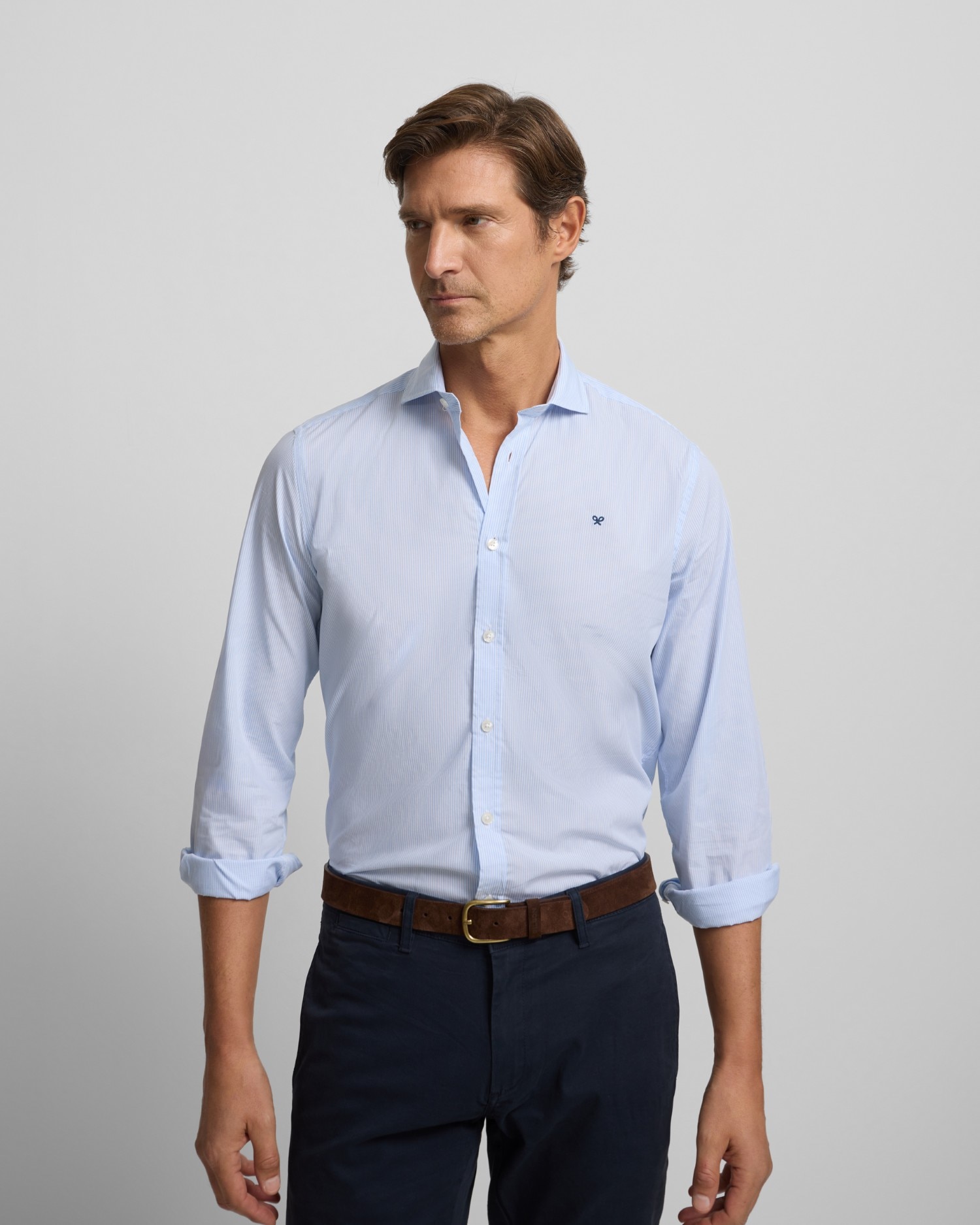 Camisa Oxford Classic Às Riscas em Celeste Azul-celeste-1