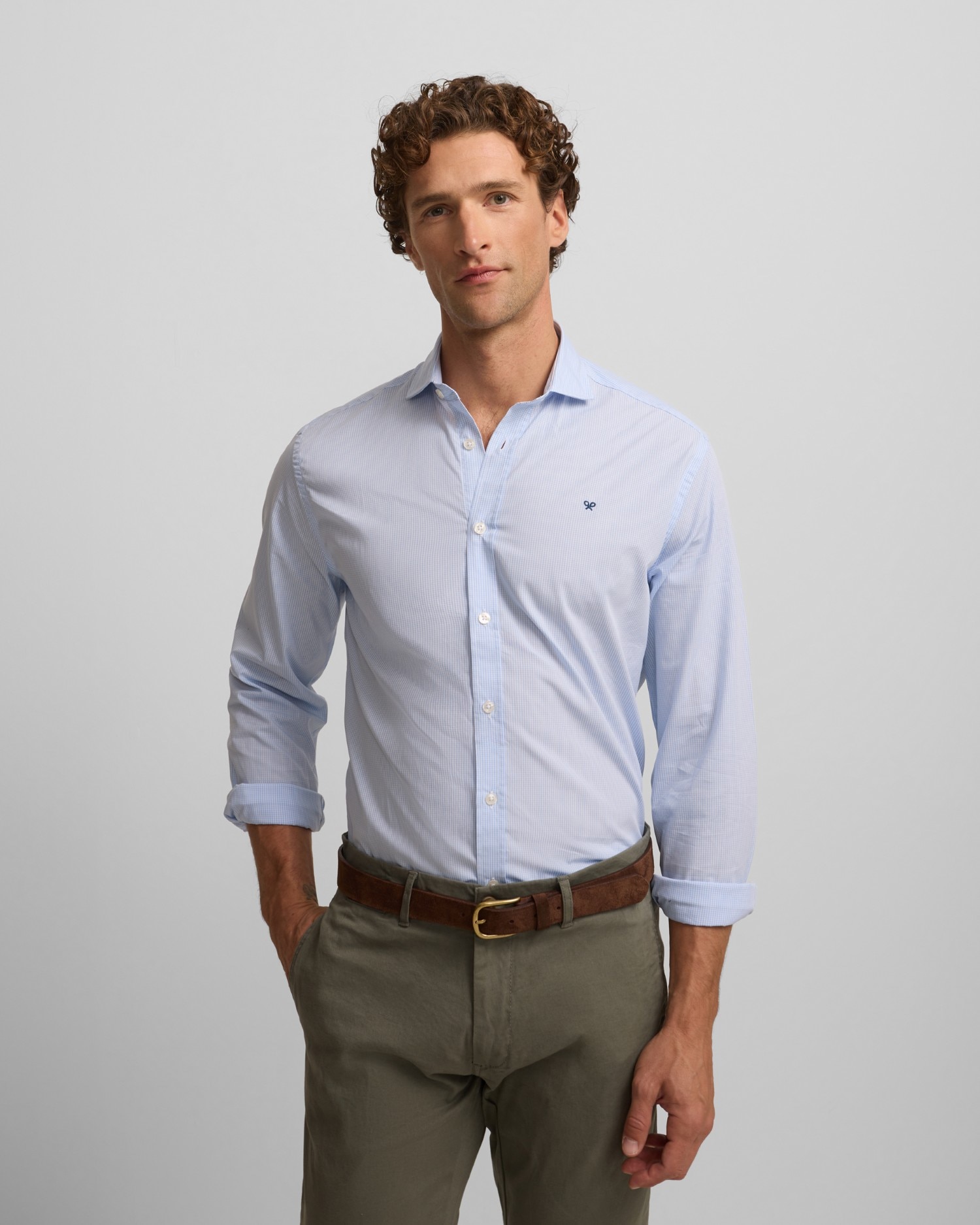 Imagem 0 de Camisa Aos Quadrados Sport Classic Celeste