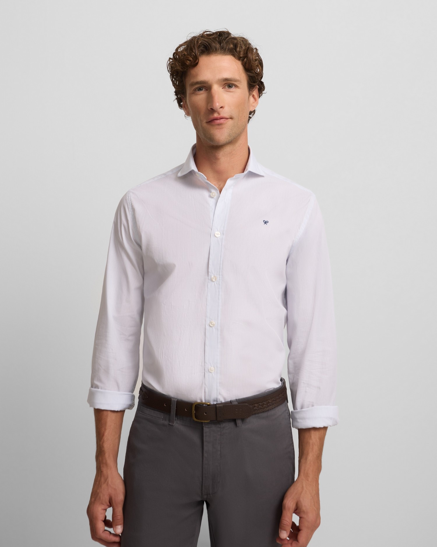 Camisa Oxford Sport Classic Mini Às Riscas em Celeste Azul-celeste-1