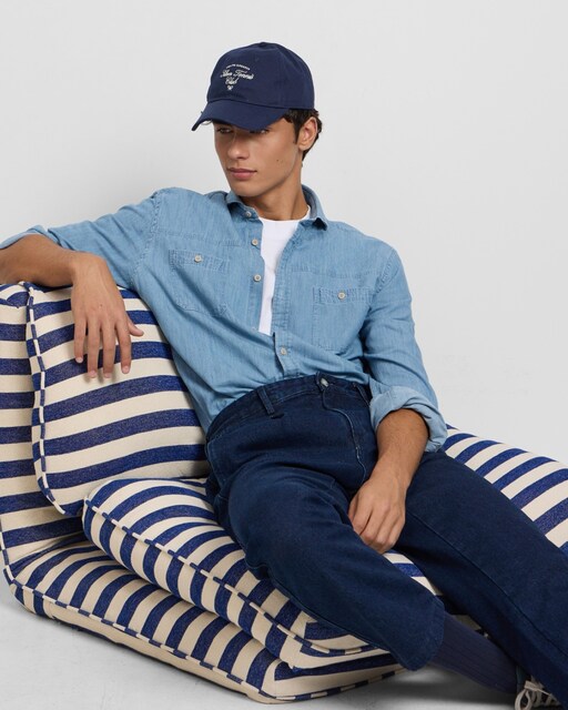 Imagem 0 de Camisa Sport Denim Bolsos Azul-claro