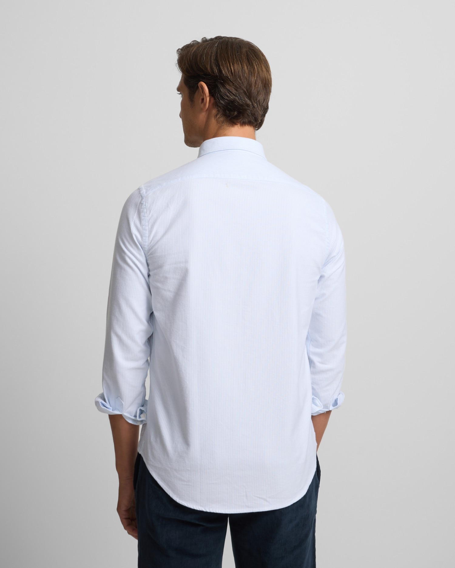 Camisa Oxford Regular Fit Às Riscas em Celeste Azul-celeste-2
