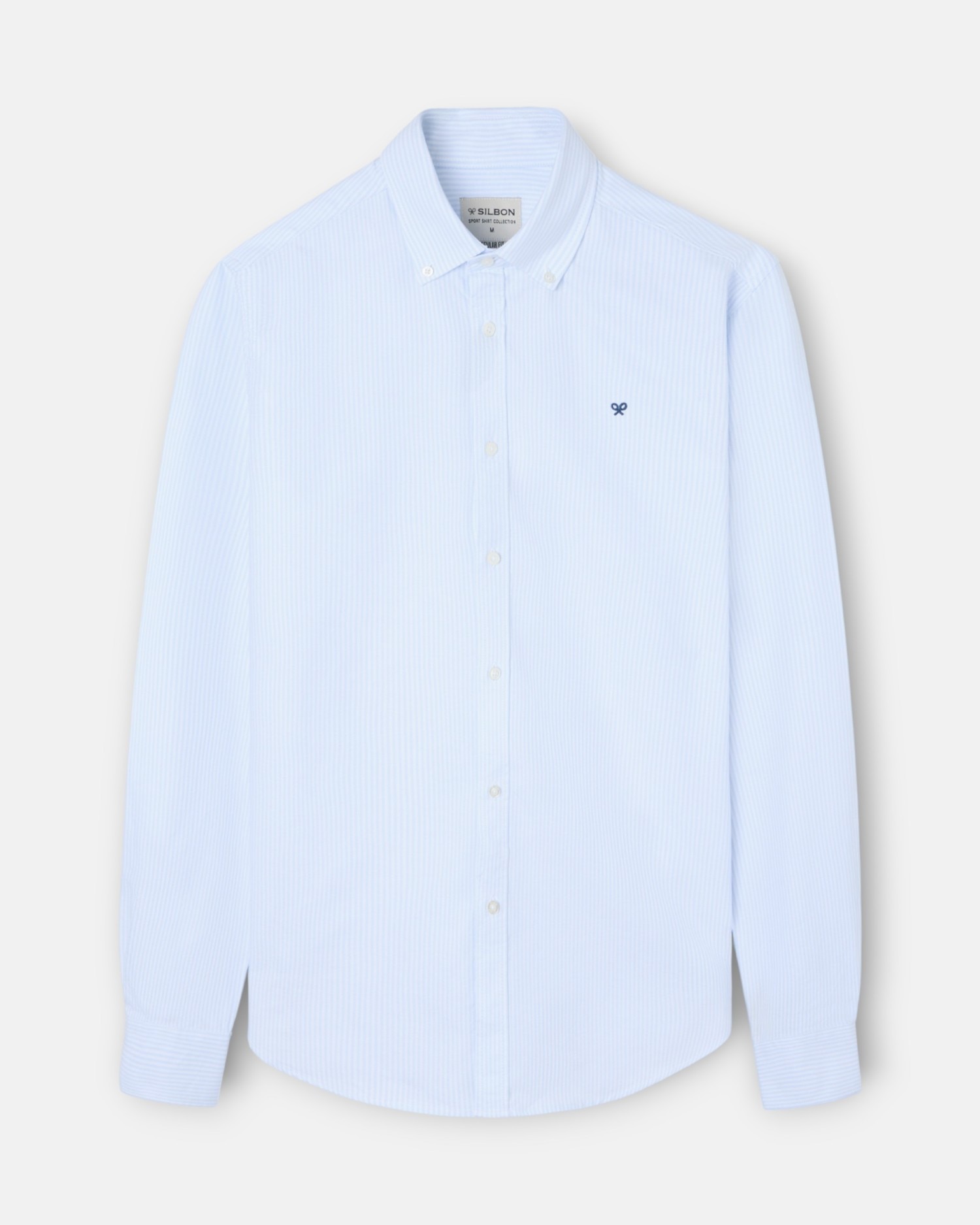 Camisa Oxford Regular Fit Às Riscas em Celeste Azul-celeste-4