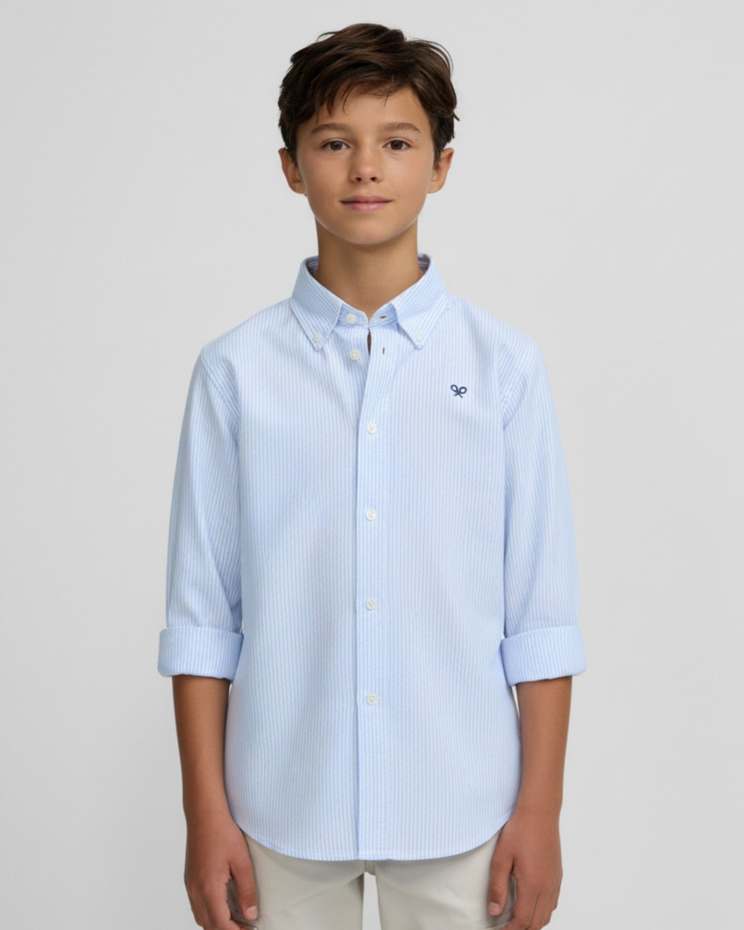 Camisa Sport Infantil Oxford Às Riscas em Celeste Silbon Azul-celeste-1