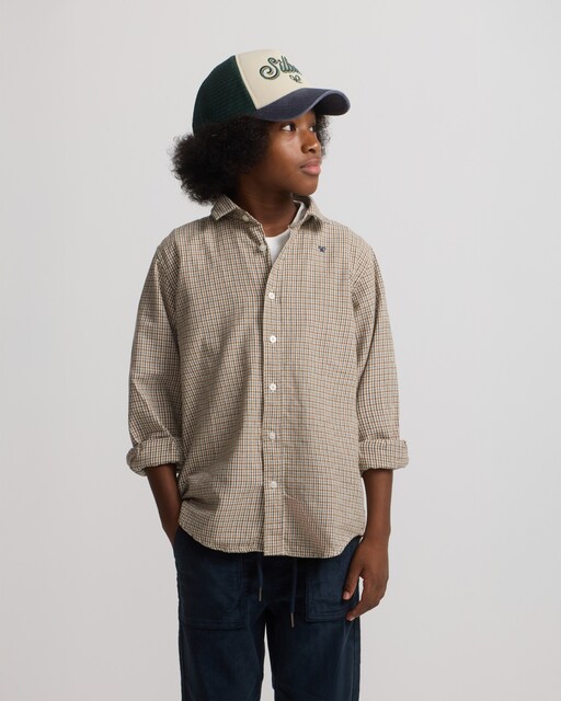 Imagem 0 de Camisa Sport Infantil Warm Aos Quadrados Bicolor em Verde Mostarda