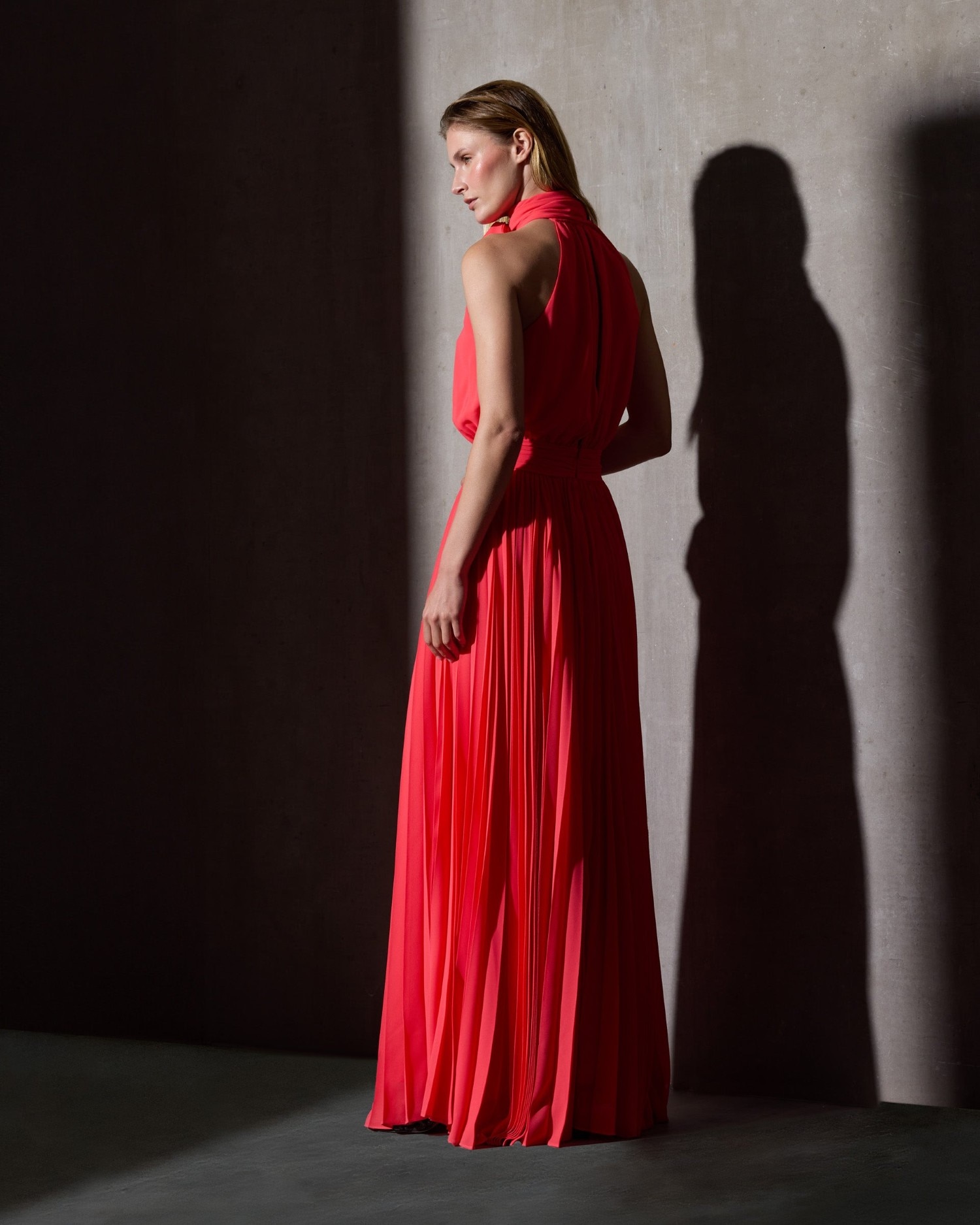 Vestido Caprile X Silbon Plissado Laço Coral Coral-2