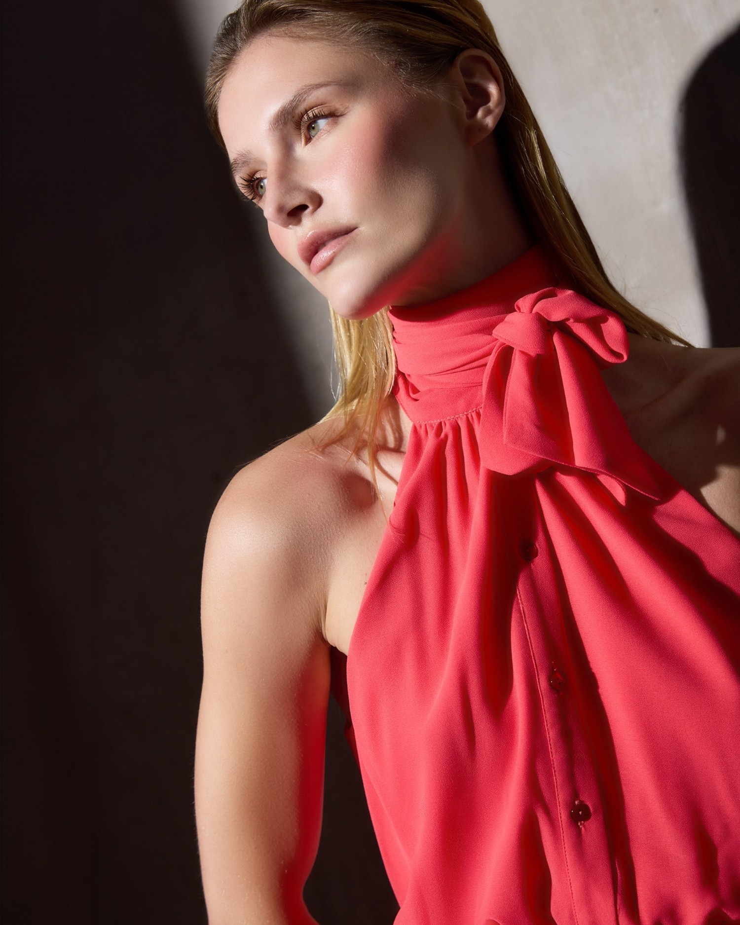 Vestido Caprile X Silbon Plissado Laço Coral Coral-3