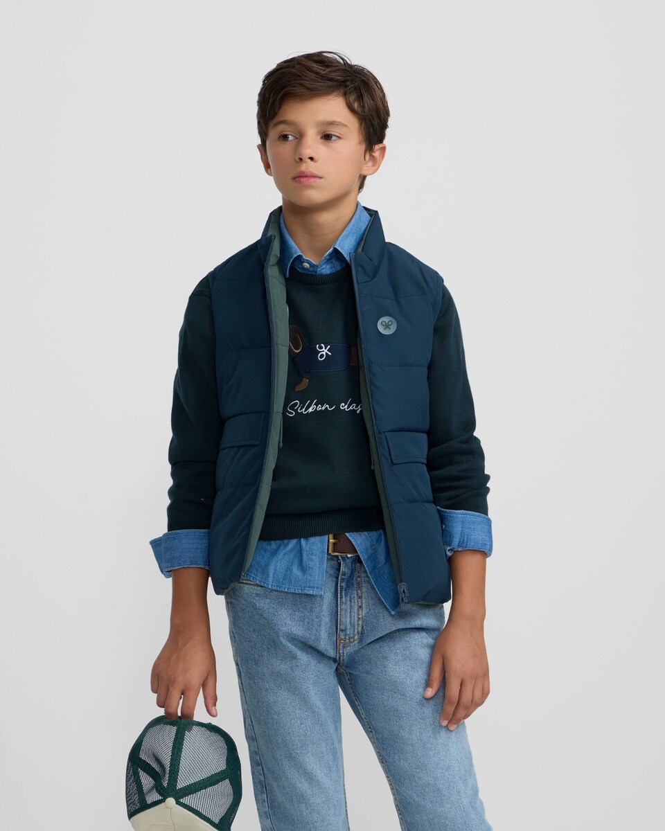 Colete Infantil Reversível Verde-marinho Multicolor-1