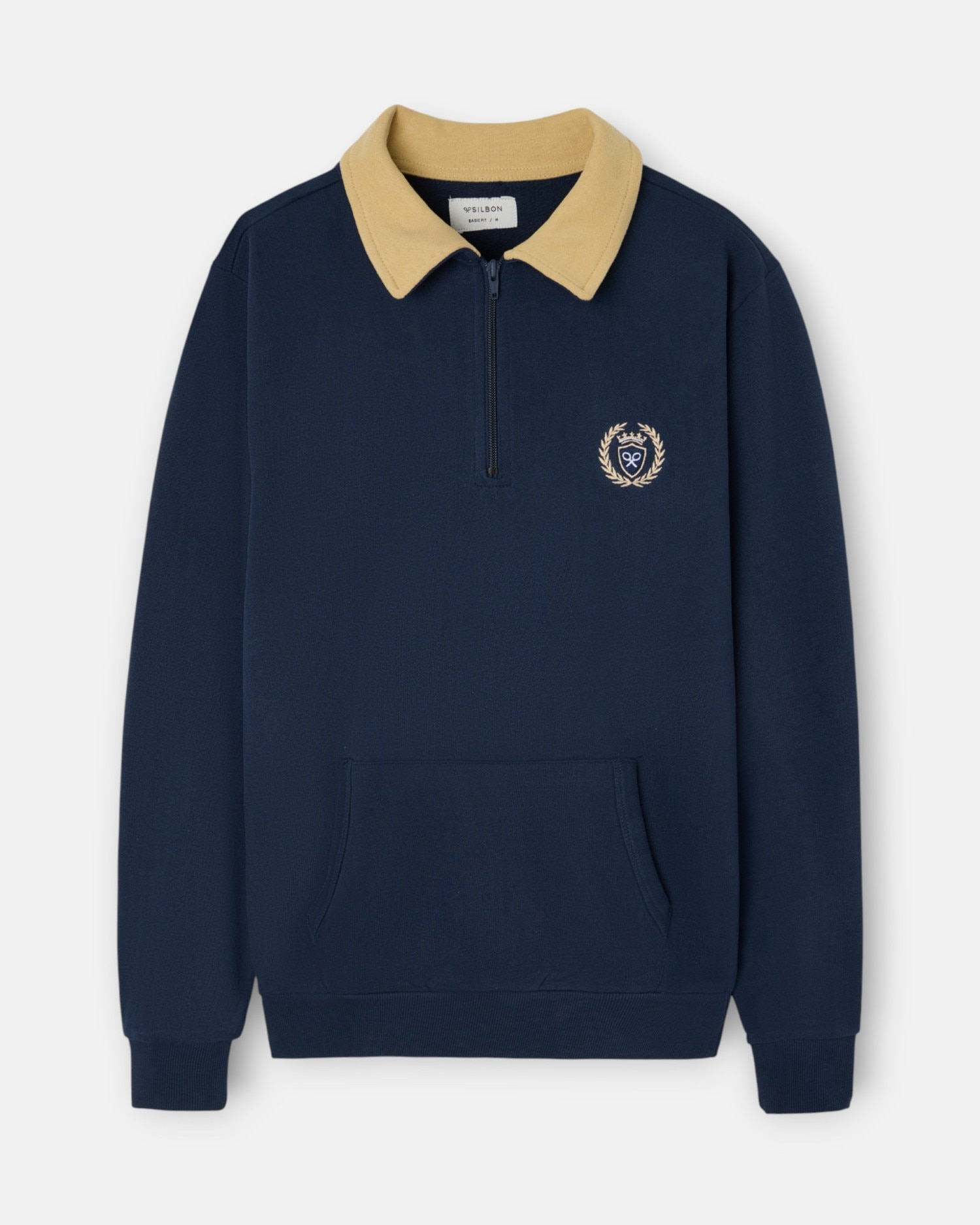 Sweatshirts com Fecho Zip de Gola em Contraste Azul-marinho-1