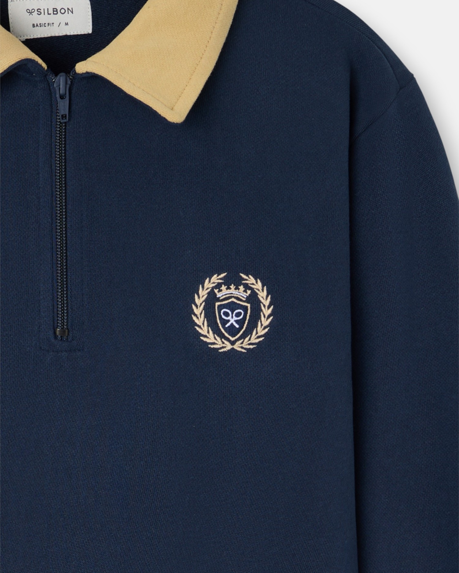 Sweatshirts com Fecho Zip de Gola em Contraste Azul-marinho-3