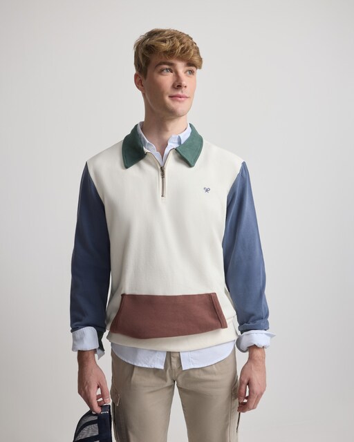 Imagem 0 de Sweatshirt com Fecho Zip Multicolor em Creme