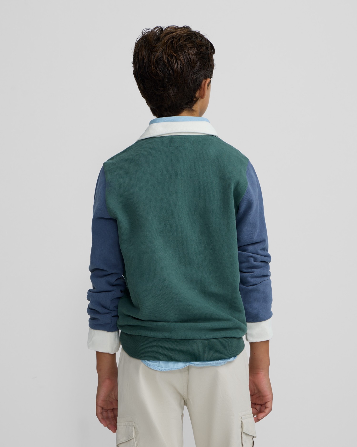 Sweatshirt sem Capuz Infantil com Meia Fecho Zip Multicolor em Verde Verde-2