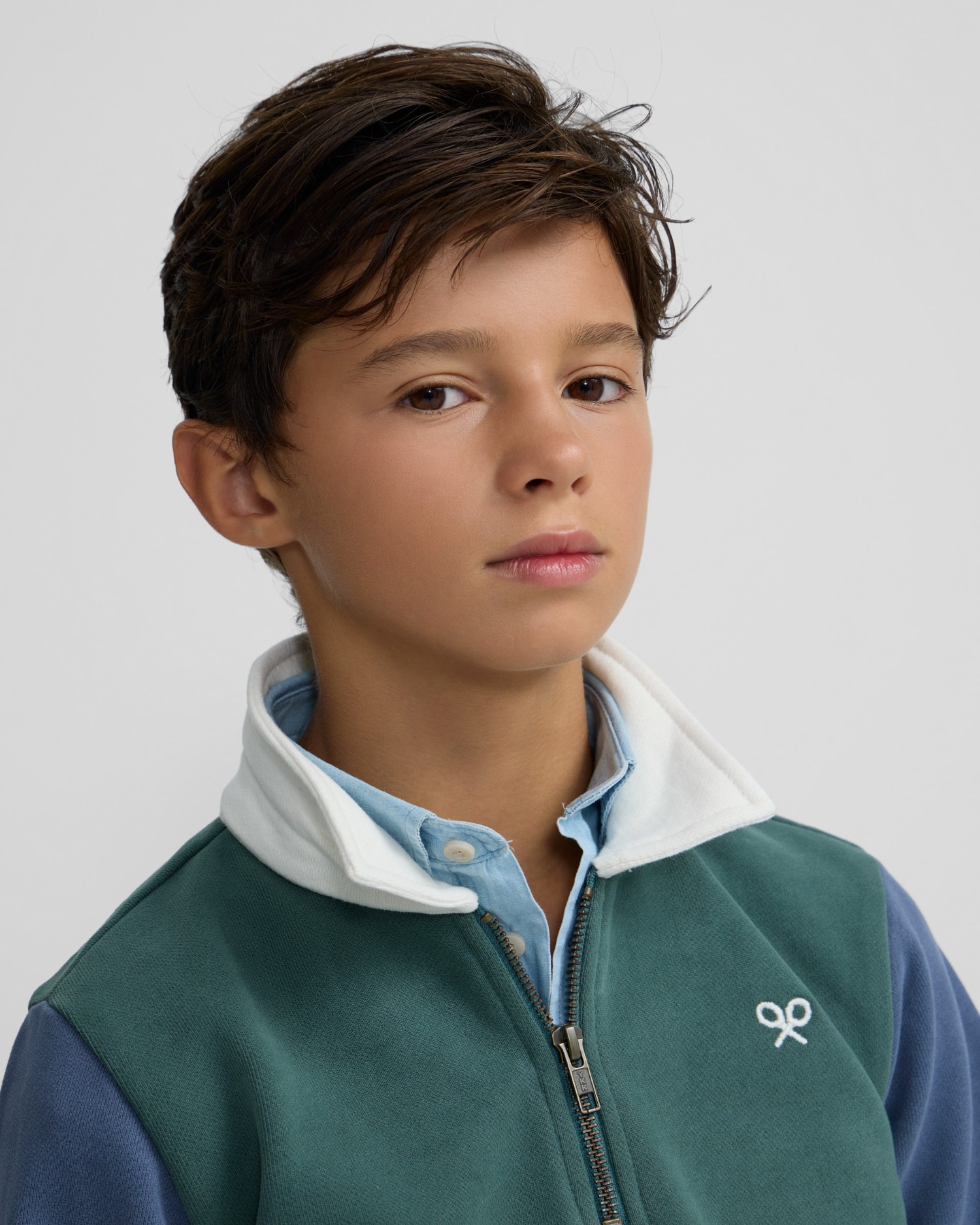 Sweatshirt sem Capuz Infantil com Meia Fecho Zip Multicolor em Verde Verde-3