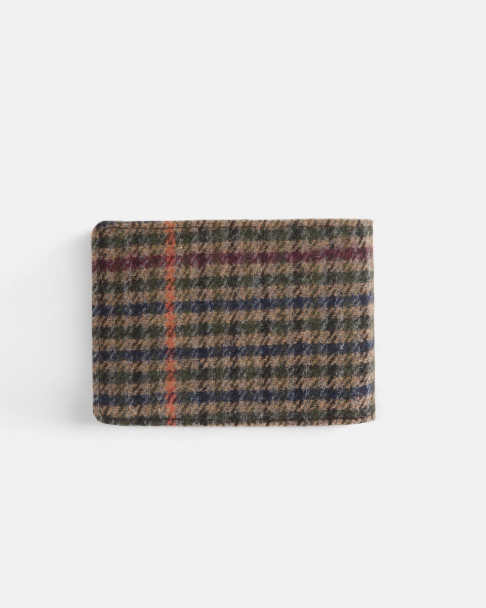 Carteira em Pele com Tecido Aos Quadrados em Castanho Castanho-2