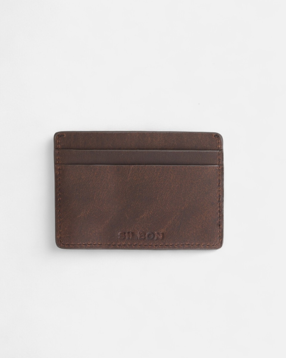 Porta-cartões em Pele e Tecido Étnico Azul-marinho Castanho-2