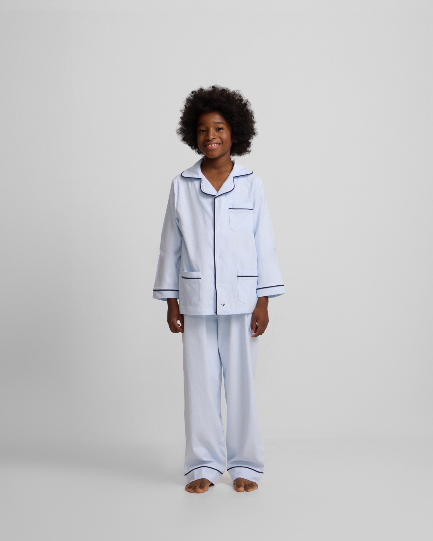 Imagem 0 de Pijama Completo Camiseiro Pied-de-poule Celeste