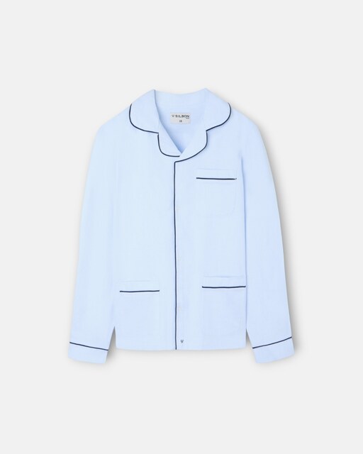 Imagem 0 de Pijama Completo Camiseiro Pied-de-poule Celeste