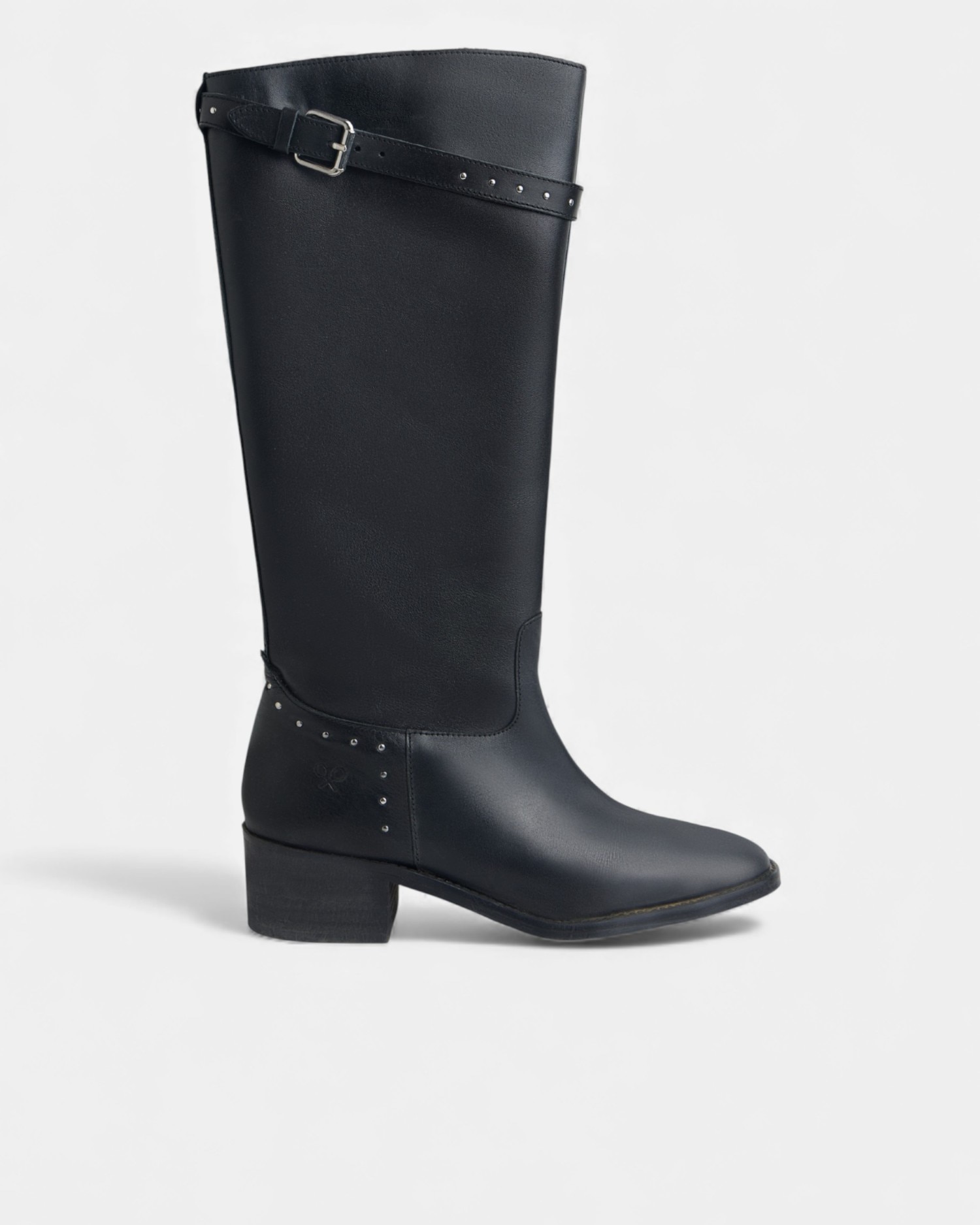 Imagem 0 de Bota Alta em Pele com Tachas em Preto