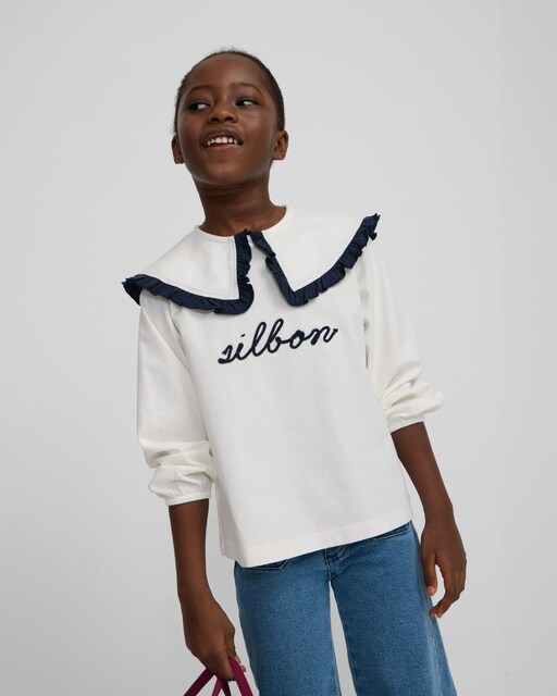 Imagem 0 de T-shirt Infantil de Manga Comprida com Gola Bobo em Cru