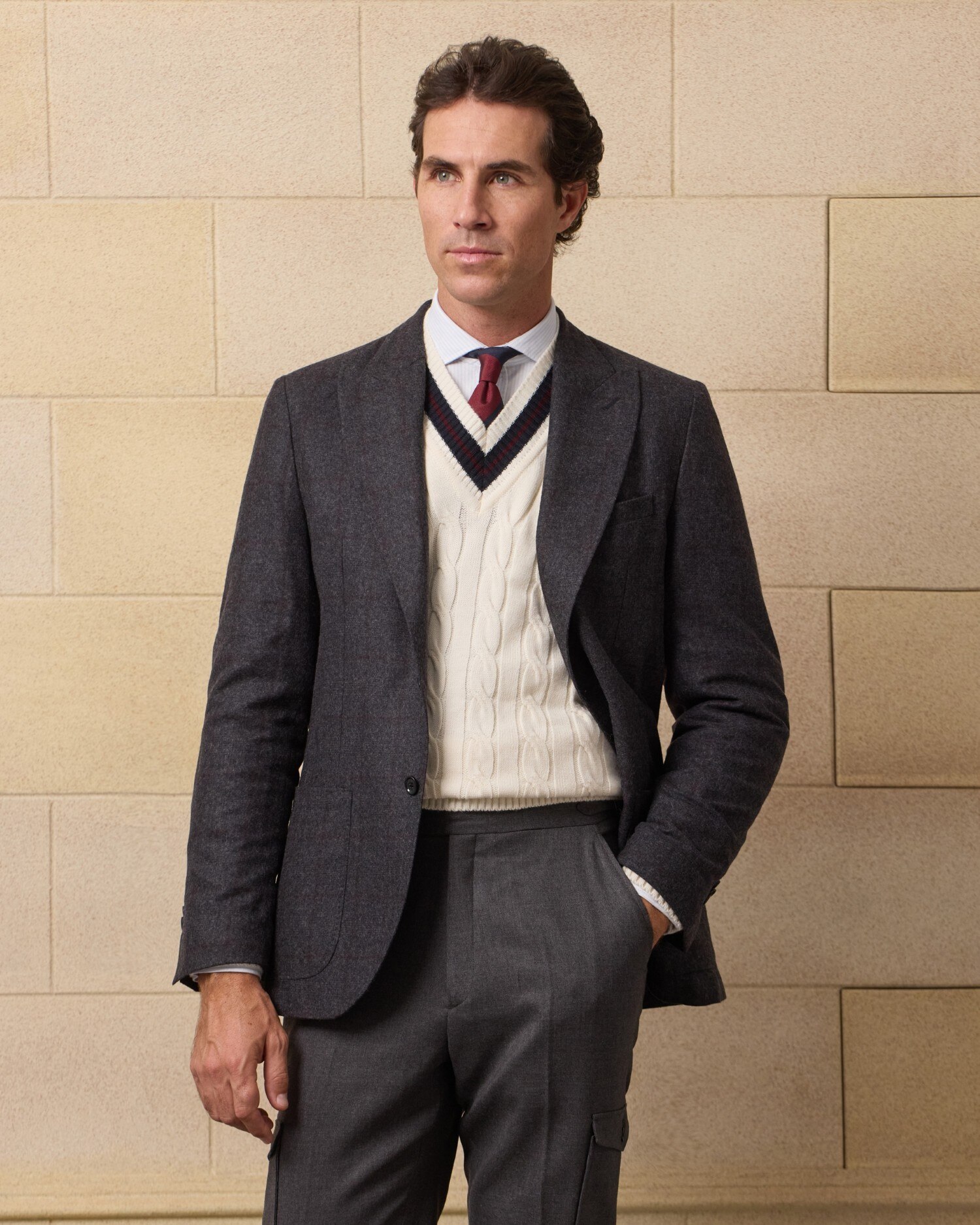 Imagem 0 de Blazer Unique Príncipe de Gales em Cinzento com Perfil Bordeaux