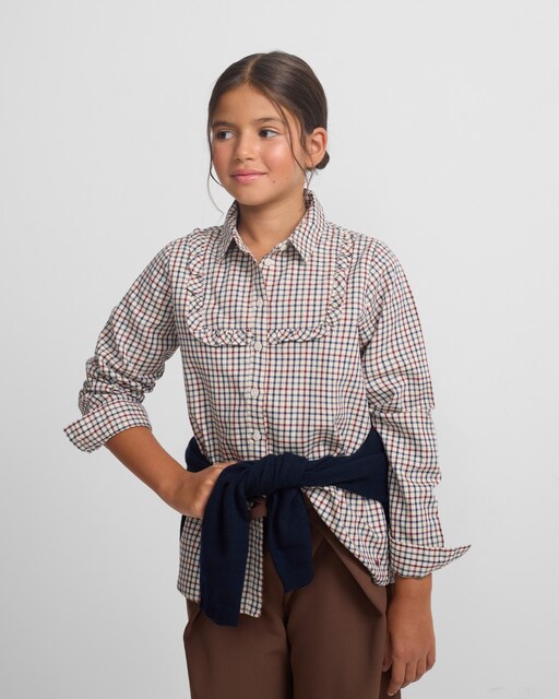 Imagem 0 de Camisa Infantil com Folho Aos Quadrados em Azul e Vermelho