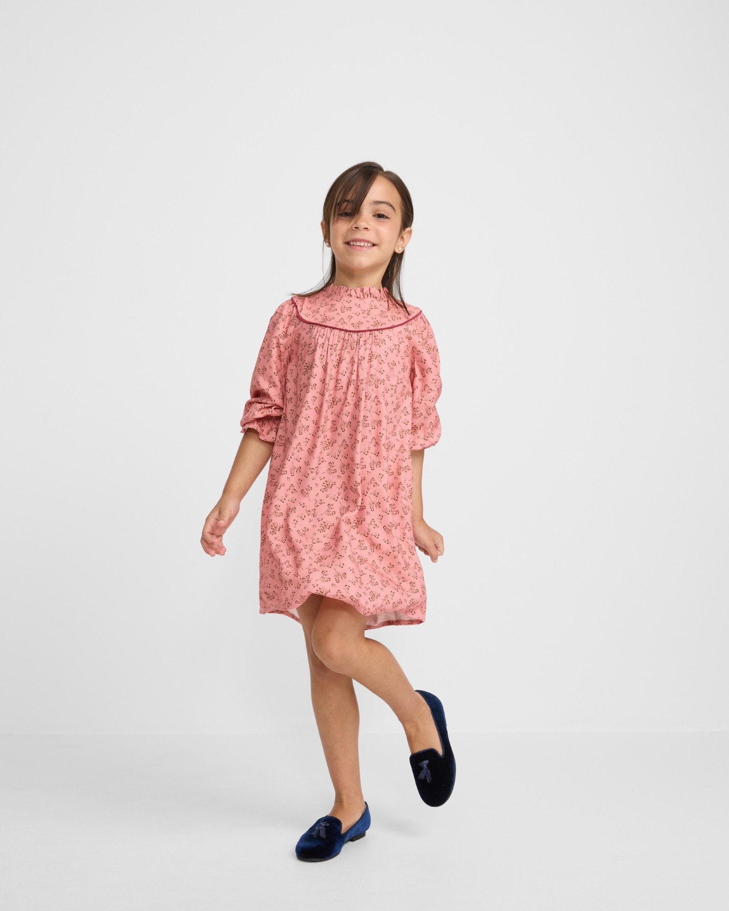 Imagem 0 de Vestido Infantil com Punho Estampado de Flores Rosa