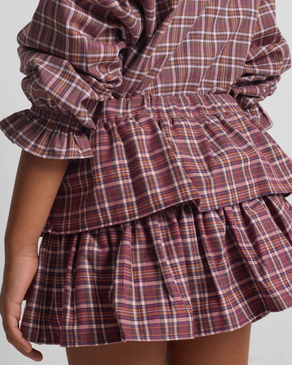 Saia Infantil com Folhos Aos Quadrados em Roxo e Rosa Roxo-3