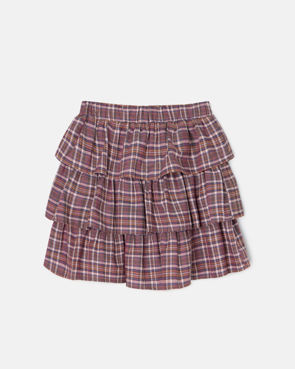 Saia Infantil com Folhos Aos Quadrados em Roxo e Rosa Roxo-4
