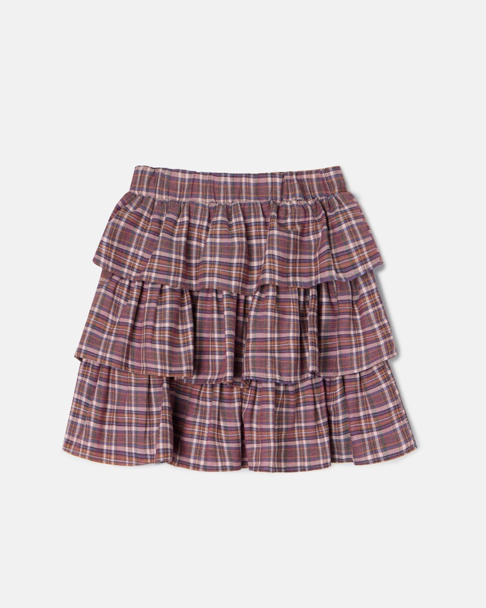 Saia Infantil com Folhos Aos Quadrados em Roxo e Rosa Roxo-5
