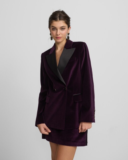 Imagem 0 de Blazer Cruzada de Lapela em Preto Veludo Roxa