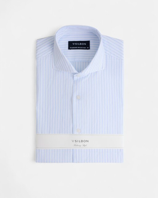 Imagem 0 de Camisa Formal Às Riscas Largas Celeste