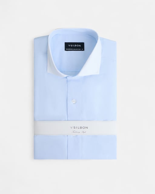 Imagem 0 de Camisa Formal de Gola Branca Mil Riscas Celeste